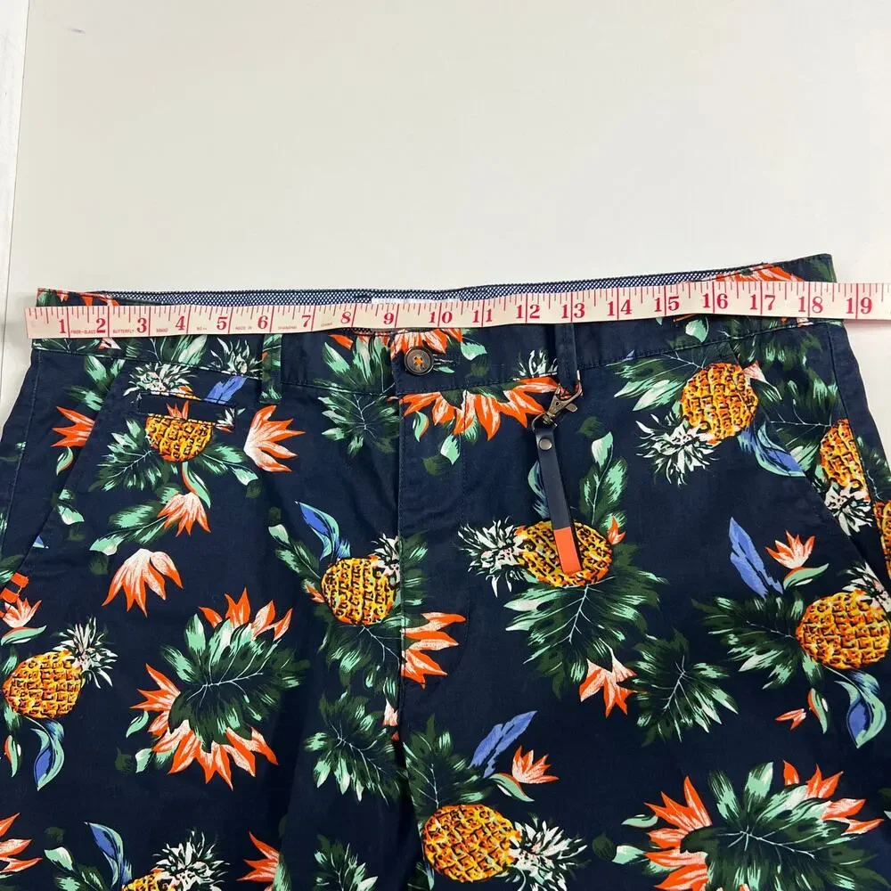 Denim & Flower Ricky Singh Pineapple Shorts Size 36 Tropical Print Chino